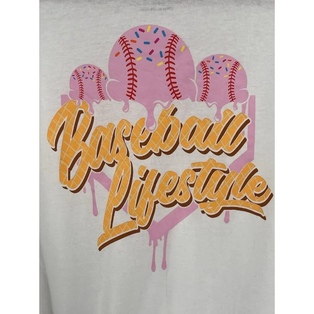 BASEBALL LIFESTYLE 101 Men's White Ice Cream Baseball T-Shirt NWT Large - Picture 4 of 6